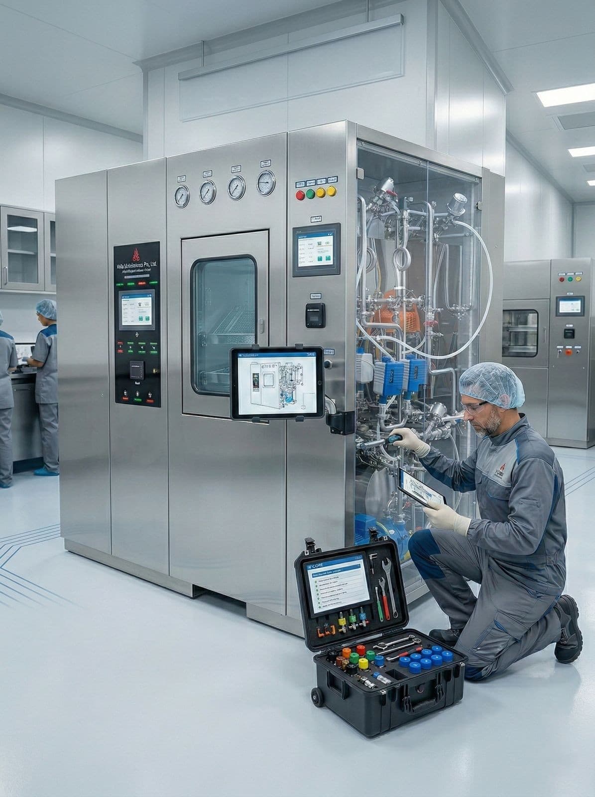 Field technician performing on-site equipment repair
